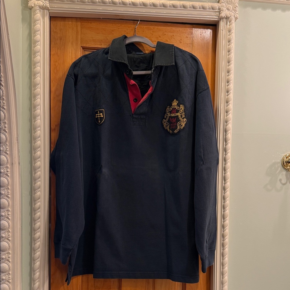 Polo by Ralph Lauren Navy sweatshirt with Red Placket and Gold Crest